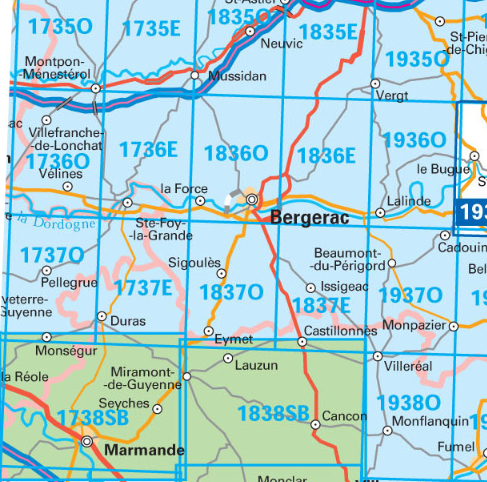 Wandelkaart 1737 SB - Monségur & Duras - IGN