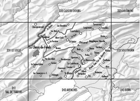 Topografische kaart 232 - Vallon de St.Iimier Jura - Swisstopo