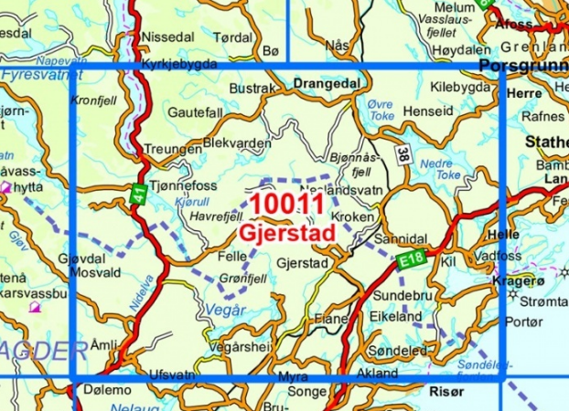 TOPO Wandelkaart 10011 - Gjerstad- Aust-Agder - Nordeca AS