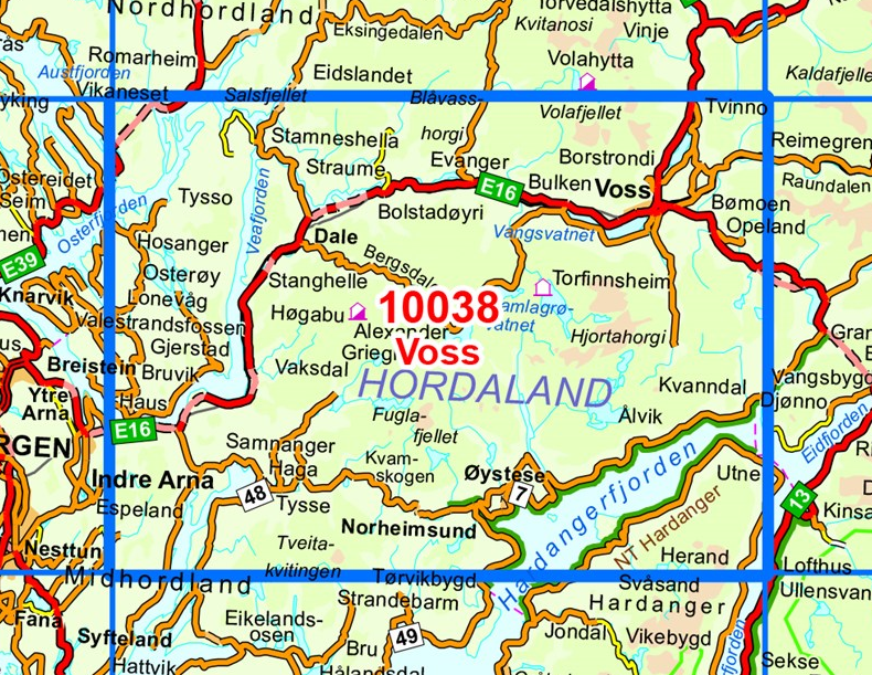 TOPO Wandelkaart 10038 - Voss- Hordaland - Nordeca AS