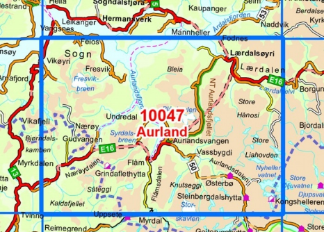 TOPO Wandelkaart 10047 - Aurland- Sogn og Fjordane - Nordeca AS