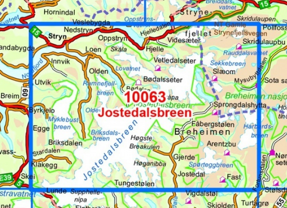 TOPO Wandelkaart 10063 - Jostedalsbreen- Sogn og Fjordane Nordeca