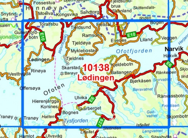 TOPO Wandelkaart 10138 - Lødingen- Nordland - Nordeca AS