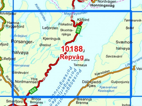 TOPO Wandelkaart 10188 - Repvag- Finnmark - Nordeca AS
