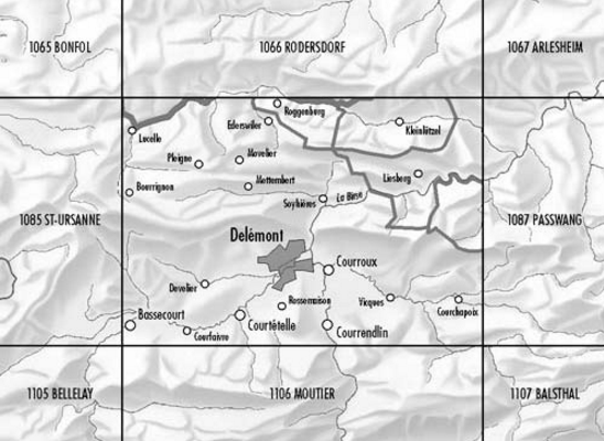 TOPO Wandelkaart 1086 - Delémont Jura Zwitserland - Swisstopo
