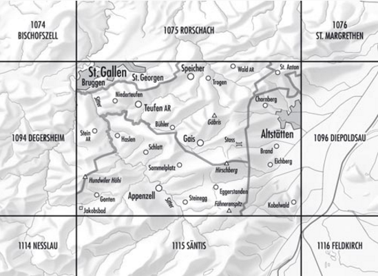 TOPO Wandelkaart 1095 - Gais Appenzell Zwitserland - Swisstopo