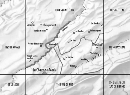 TOPO Wandelkaart 1124 - Les Bois Jura Zwitserland - Swisstopo