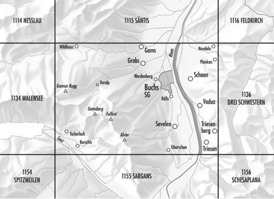 TOPO Wandelkaart 1135- Buchs Sankt-Gallen Zwitserland - Swisstopo
