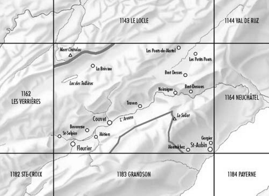 TOPO Wandelkaart 1163 - Travers Neuchatel Zwitserland - Swisstopo