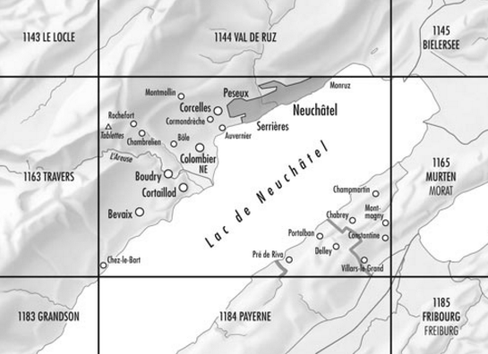 TOPO Wandelkaart 1164 - Neuchâtel Zwitserland - Swisstopo