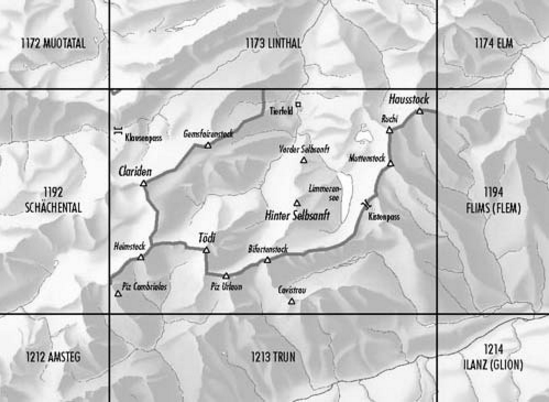 TOPO Wandelkaart 1193 - Tödi Graubünden Zwitserland - Swisstopo