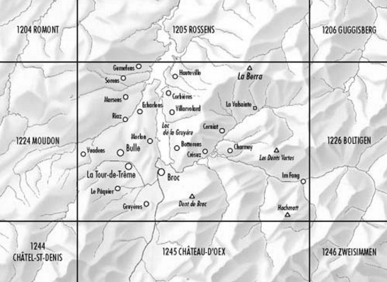 TOPO Wandelkaart 1225 - Gruyères Fribourg Zwitserland - Swisstopo