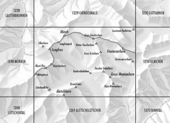 TOPO Wandelkaart 1249 - Finsteraarhorn & Konkordiahut - Swisstopo