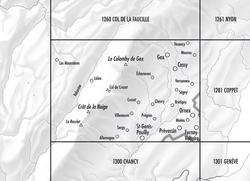 TOPO Wandelkaart 1280 - Gex Auvergne-Rhône-Alpes - Swisstopo