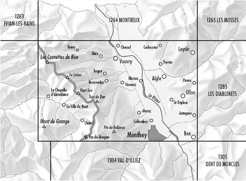 TOPO Wandelkaart 1284 - Monthey Wallis Zwitserland - Swisstopo