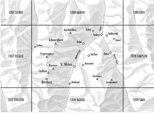 TOPO Wandelkaart 1308 - St.Niklaus Wallis Zwitserland - Swisstopo