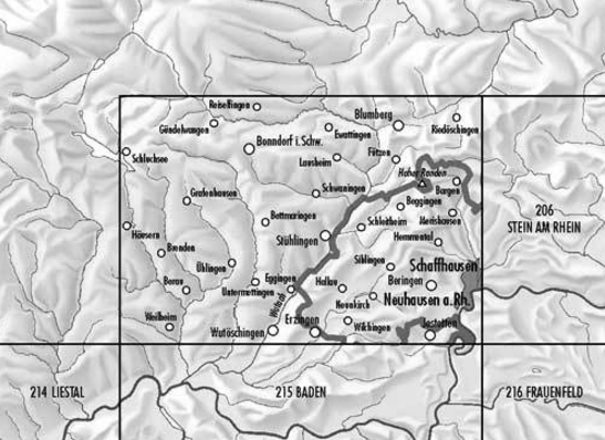 Topografische kaart 205 - Schaffhausen Zwitserland - Swisstopo