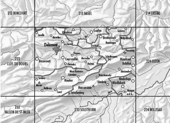 Topografische kaart 223 - Delémont Jura Zwitserland - Swisstopo