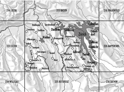 Topografische kaart 225 - Zürich Zwitserland - Swisstopo