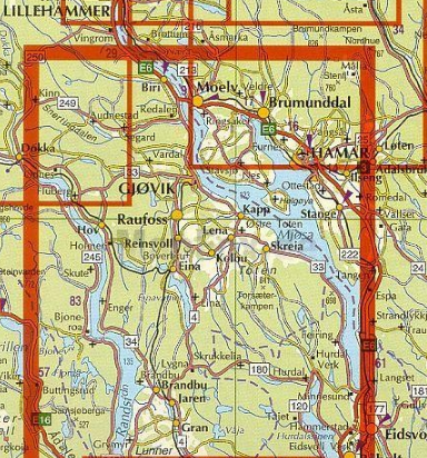 TOPO Wandelkaart 2551 - Mjøsa-Randsfjorden- Oppland - Nordeca AS