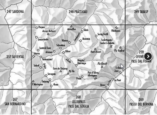 Topografische kaart 258 - Berguen Graubünden - Swisstopo