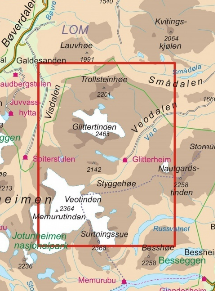 TOPO Wandelkaart 2757 - Glittertinden- Oppland - Nordeca AS