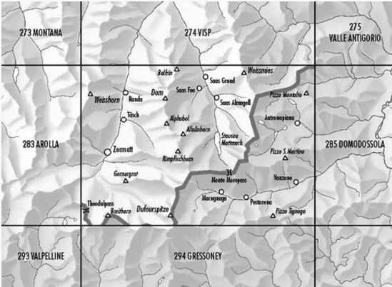 Topografische kaart 284 - Mischabel (groep) Wallis - Swisstopo