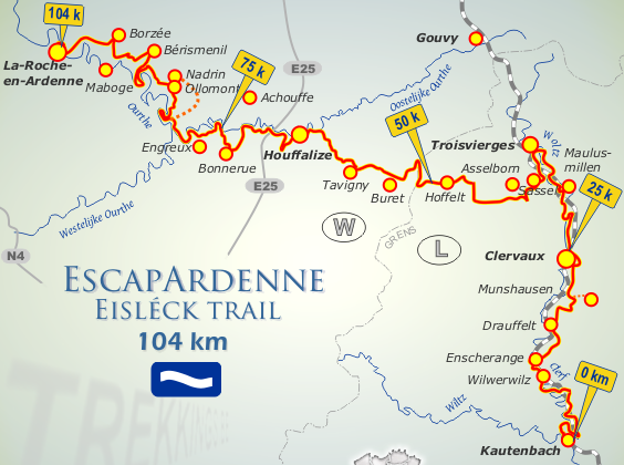 TOPO Wandelkaart Escapardenne Eisleck Trail Prov. Luxemburg (9789