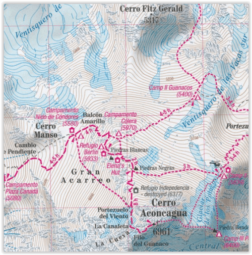 TOPO Wandelkaart - Aconcagua trekking - TerraQuest 