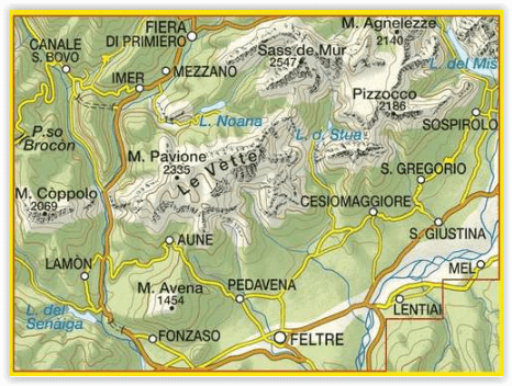 TOPO Wandelkaart 023 - Alpi Feltrine & Le Vette - Tabacco
