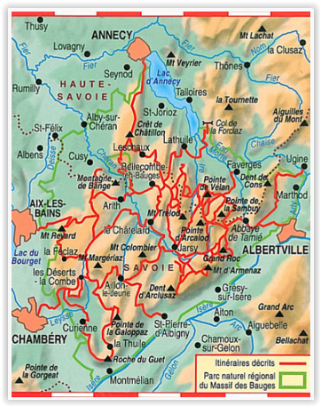 TOPO wandelgids GR96-GRP - Tours du Massif des Bauges - FFRP