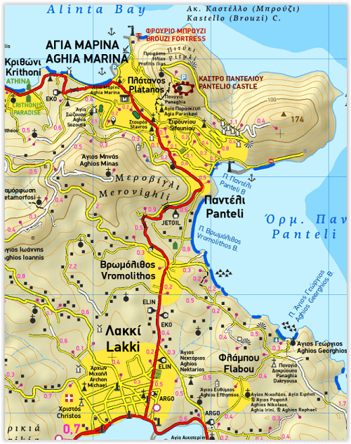 Wandekaart 336 - Leros Griekenland - Terrein Maps