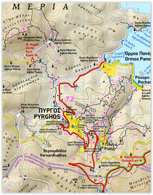 Wandelkaart 309 - Mykonos- Delos & Rinia - Terrein Maps
