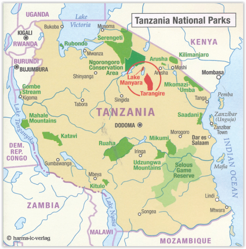 Wandelkaart Lake Manyara & Tarangire NP - Tanzania - Harms Verlag
