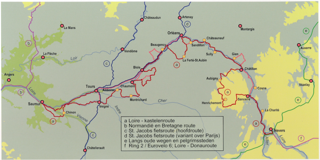 Fietsgids- Loire kastelen fietsroute van Tours naar Nevers Pirola