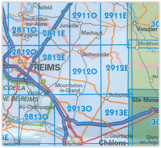 Wandelkaart 2912SB - Monthois & Mourmelon-le-Grand - IGN