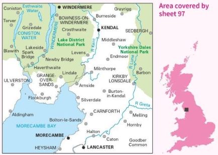TOPO Wandelkaart 97 - Kendal & Morecambe- Cumbria - OSI