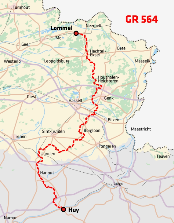 Wandelgids GR564 - Loonse route - van Lommel tot Huy - GRP