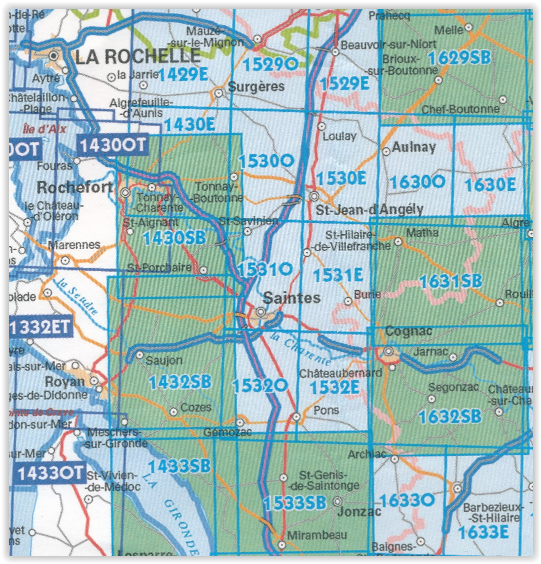 Wandelkaart 1530 SB - St-Jean-d'Angély & Tonnay-Boutonne - IGN