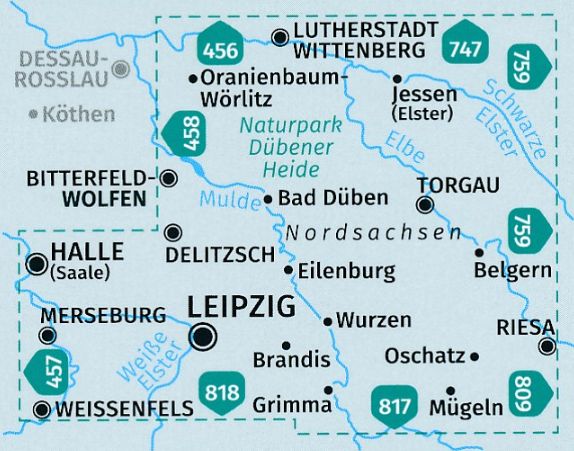TOPO Wandelkaart 459 - Leipzig & Umgebung - Kompass