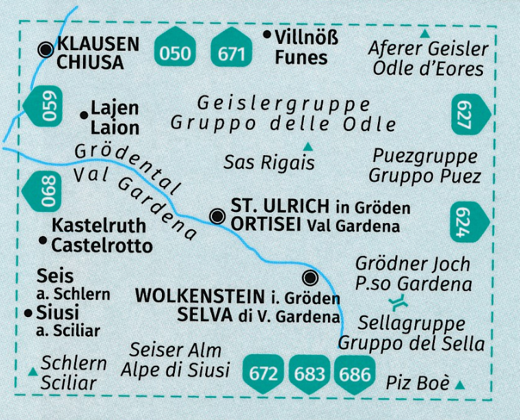 TOPO Wandelkaart 076 - Gröden- Seiser Alm & Val Gardena - Kompass
