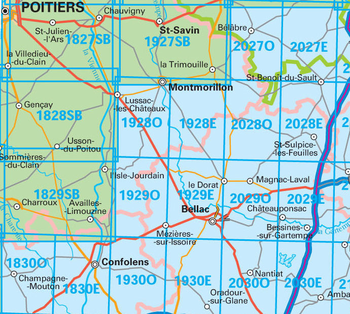 Wandelkaart 1929 SB - Bellac & Adriers - IGN