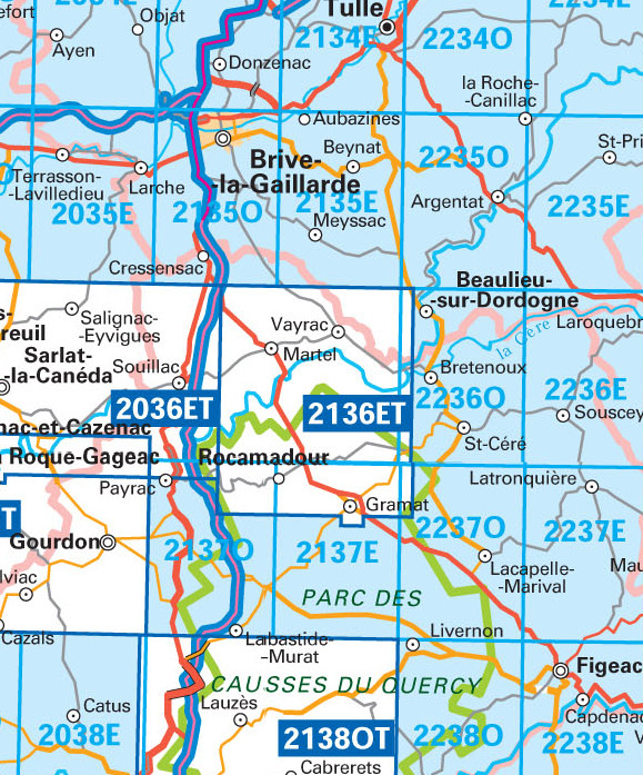 Wandelkaart 2236 SB - St-Céré & Sousceyrac-en-Quercy - IGN