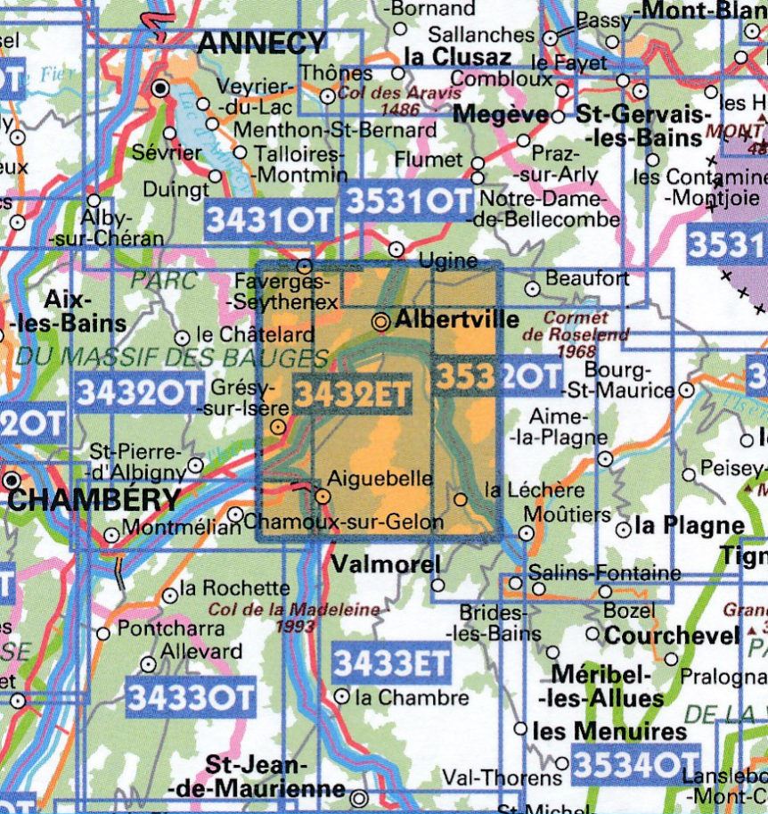 TOPO Wandelkaart 3432ET - Albertville France - IGN