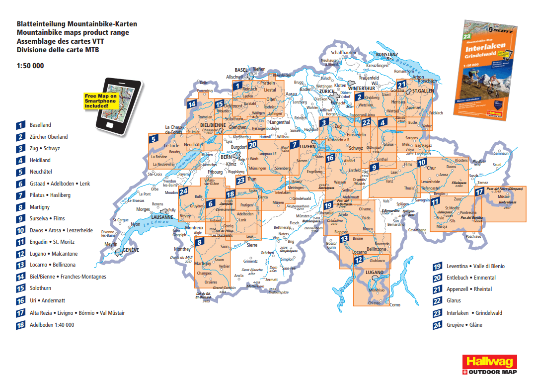 Hallwag Kümmerly - Mountainbikekaarten 1 - 24