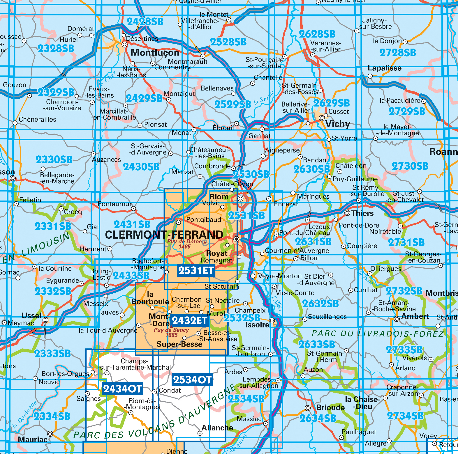 IGN TOP25 Wandelkaarten Auvergne Noord