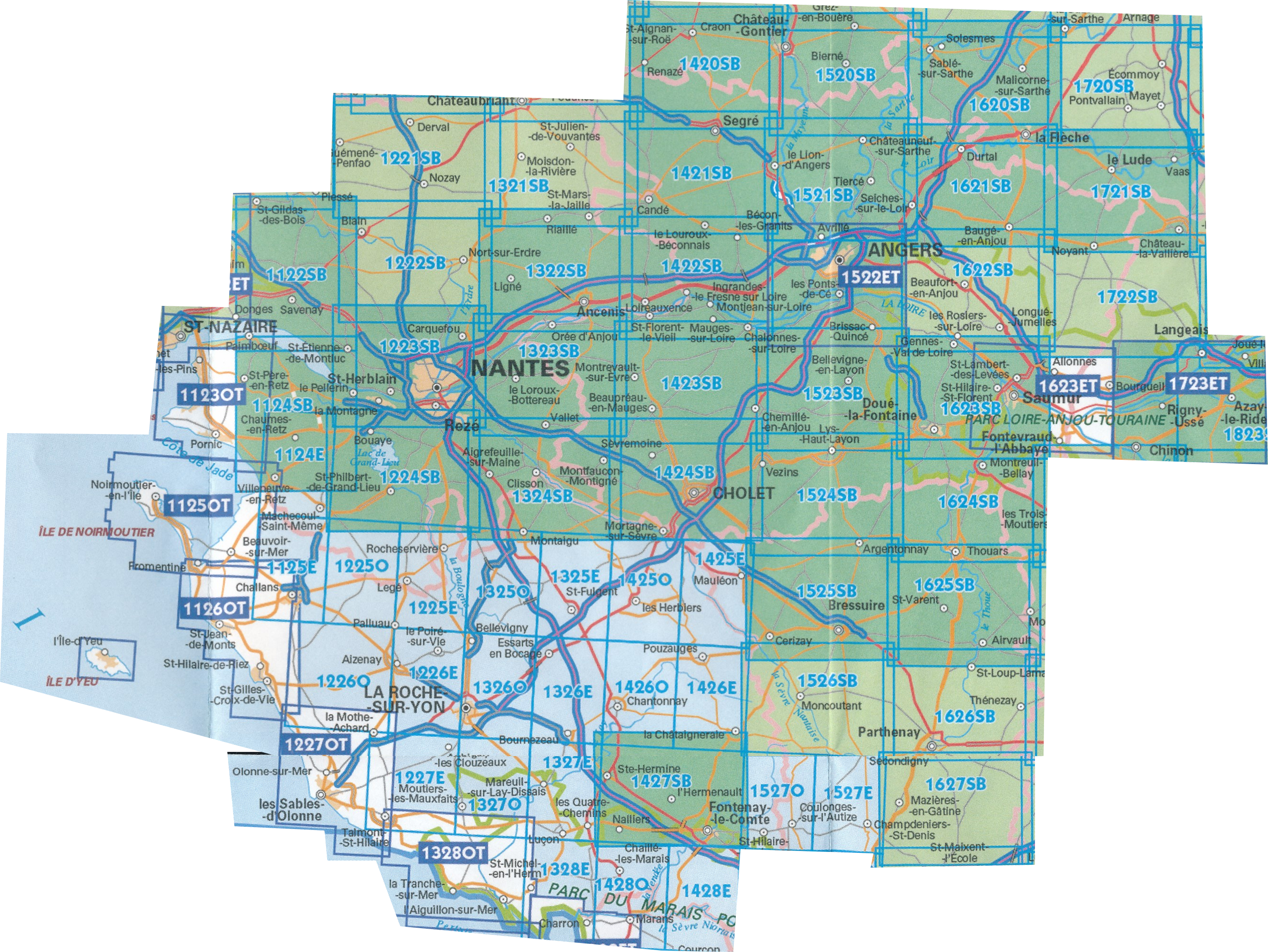 IGN TOP25 Wandelkaarten Loire Centre - Kust + Westelijk gedeelte - ANGERS - NANTES