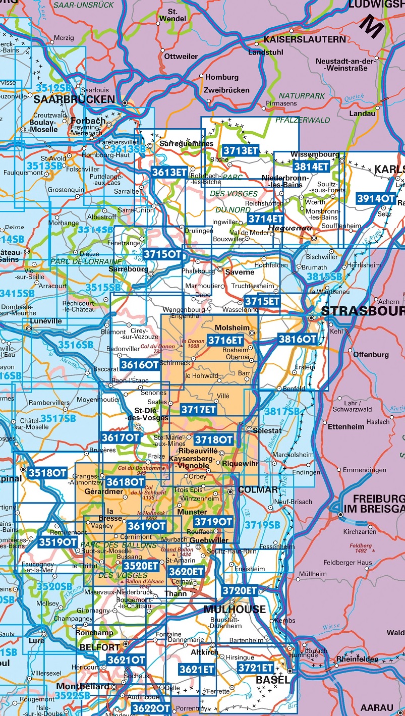 IGN TOP25 Wandelkaarten Vogezen en Elzas - Lotharingen Oost