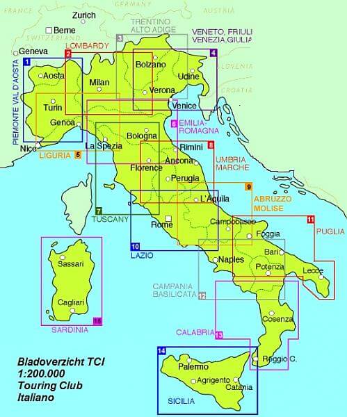 Overzicht Regionale Landkaarten Wegenkaarten TCI Editore 1 > 15 - 1:200.000