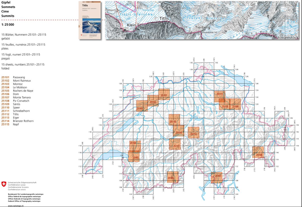 Swisstopo - 1:25.000 Summitkaarten 25101 > 25115